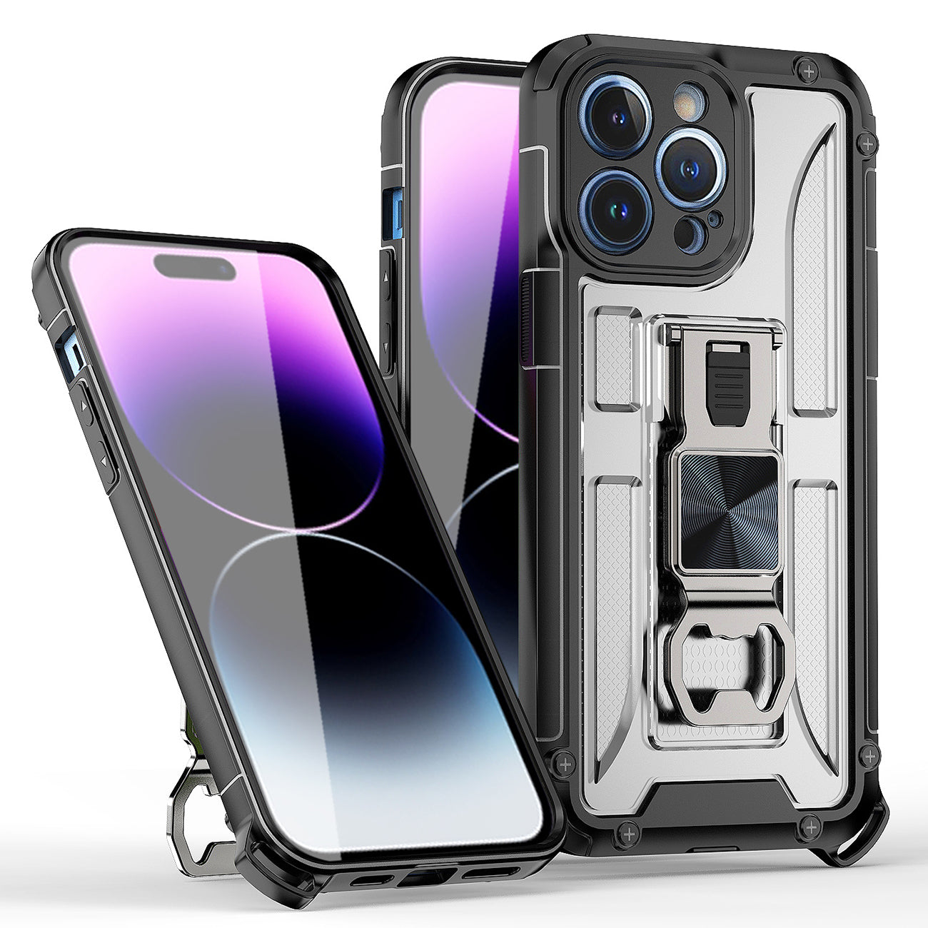 Kickstand Ring Holder/Bottle Opener with Magnetic Car Mount for IPHONE 14 PRO In Clear